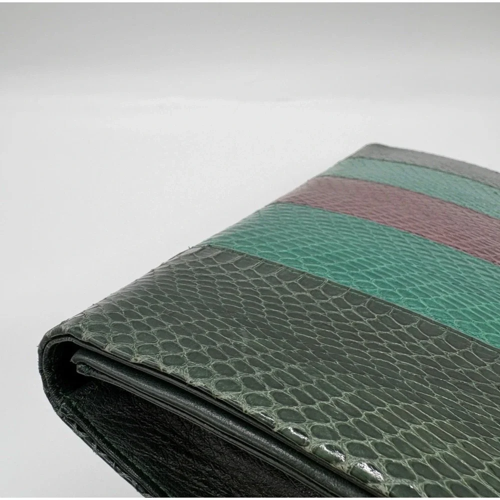 Vintage YSL Yves Saint Laurent Snakeskin Stripe Clutch Bag Green Burgundy 1970s